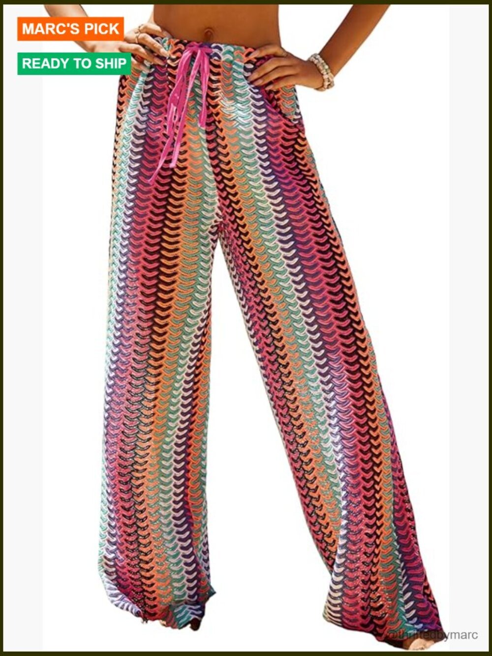 Crochet Cover Up Pants High Rise Drawstring Elastic Boho Swimsuit Cover Up